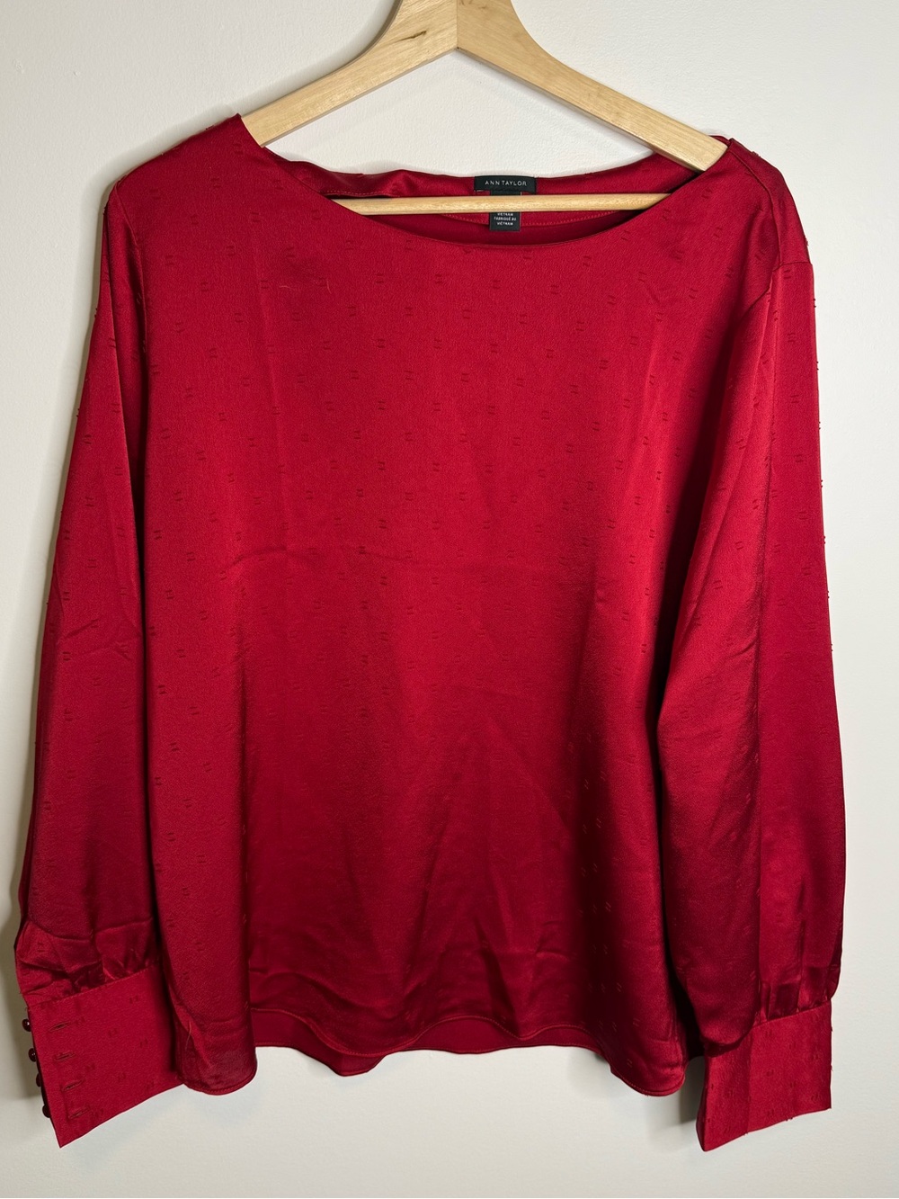Ann Taylor Deep Red Long Sleeve Satin Blouse size XL